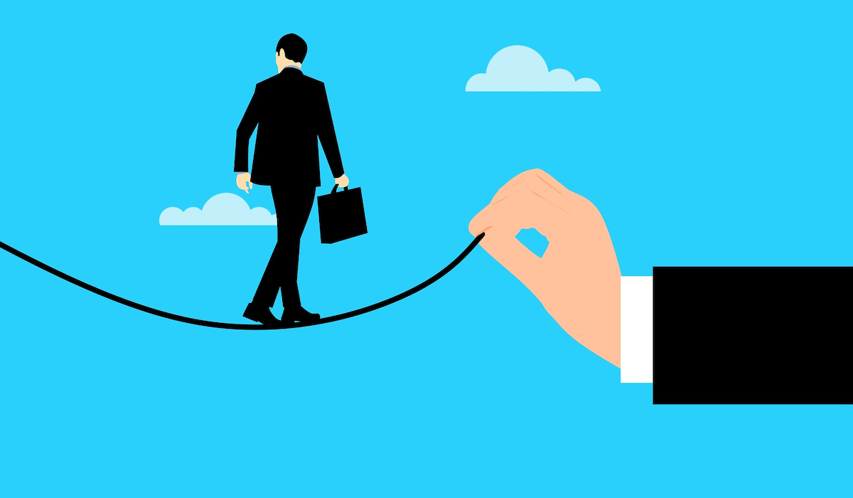 Illustration business man on tight rope with briefcase